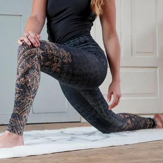 Mopas Yoga Leggings Cotton Pants With Fold Over Solid Waistband Mid Waist  Black Leggings 