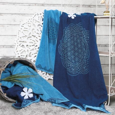 Handtuch, Blume des Lebens, Frottee, blau, Towel, flower of life, terrycloth, blue