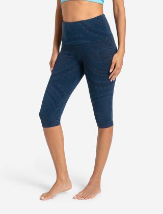 dunkelblaue Capri Leggings mit Ton in Ton Mandala Muster